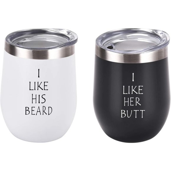 I Like His Beard, I Like Her Couples Wine Tumbler Set, Funny Wedding Eng…